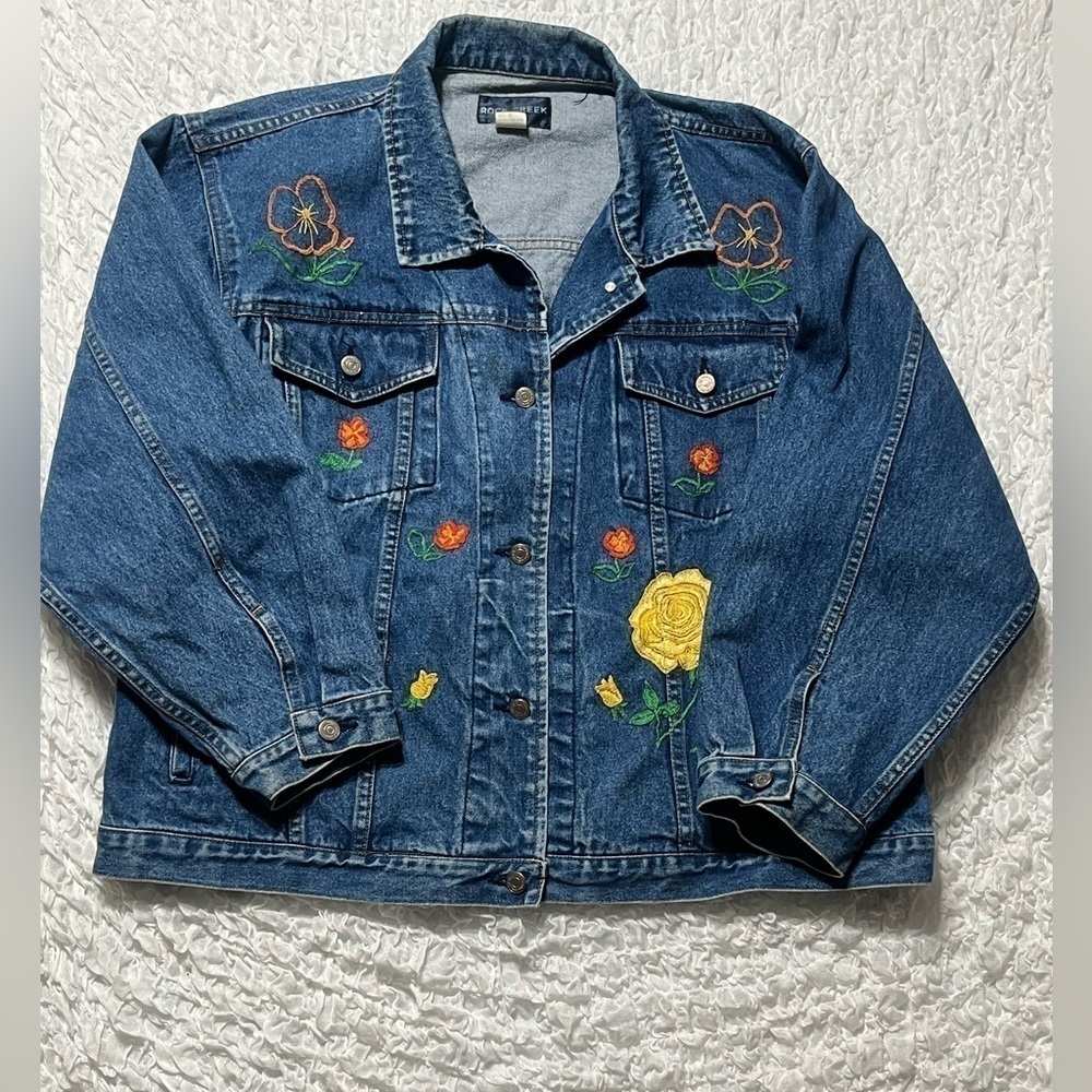 ROCK CREEK VINTAGE EMBROIDERED WOMENS DENIM JACKET, SIZE 3X